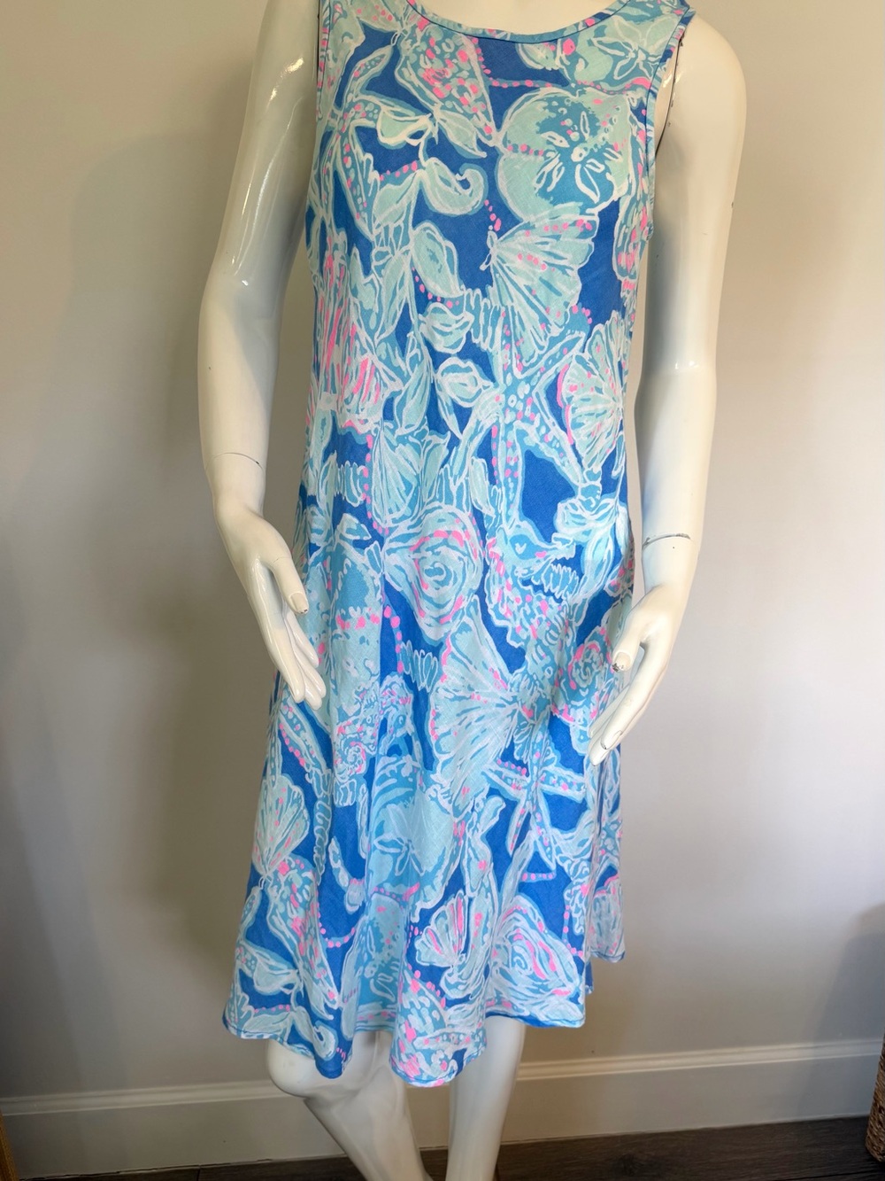 Lilly Pulitzer Melle Dress Blue Haven Knee Length medium Summer Linen